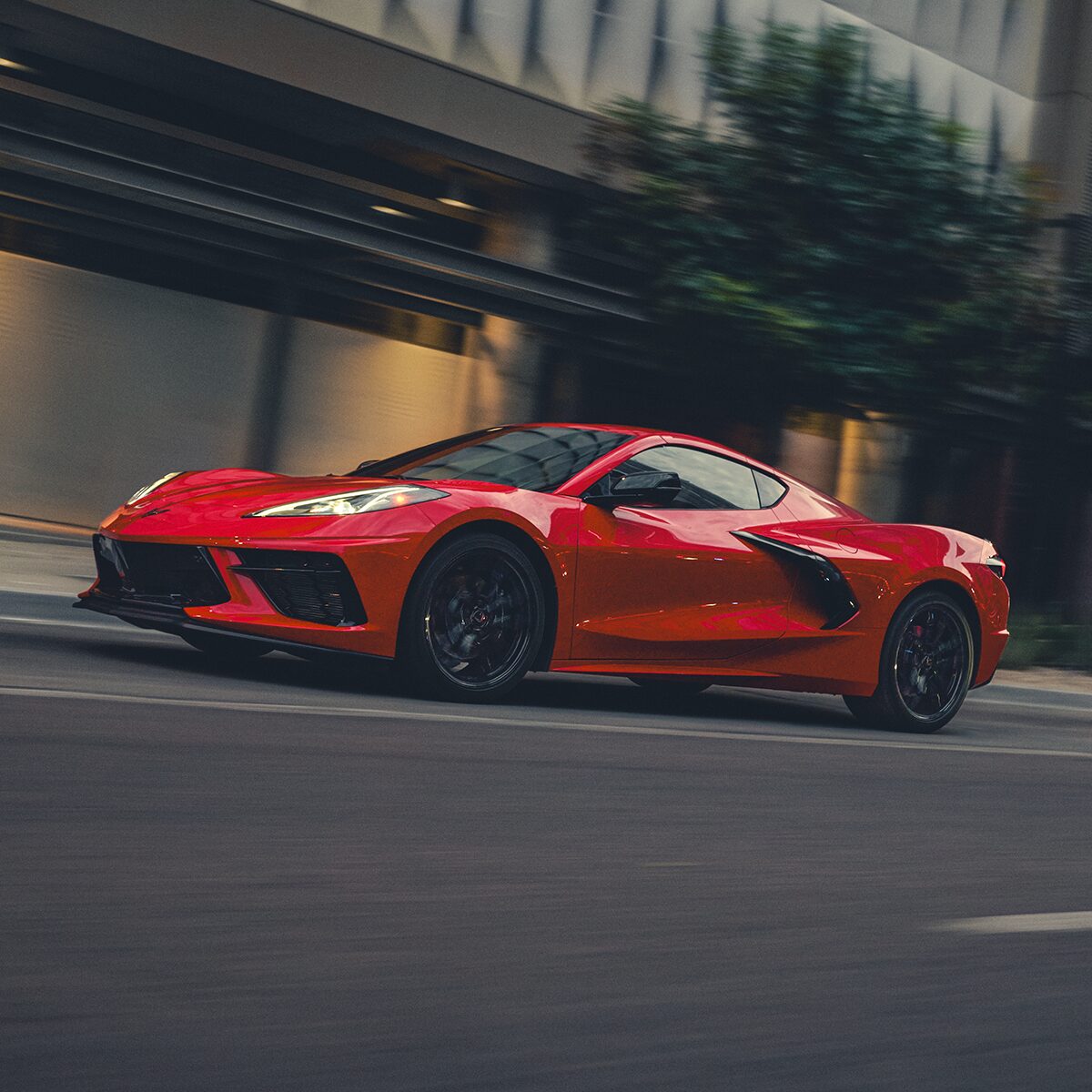 2026 Chevy Corvette Stingray Speeding Down a Road