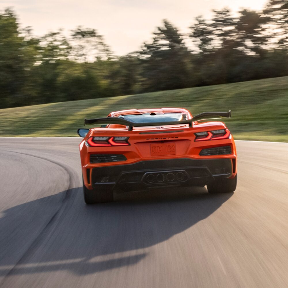 2026 Chevy Corvette Z06 Driving  Around a Bend on a Race Track