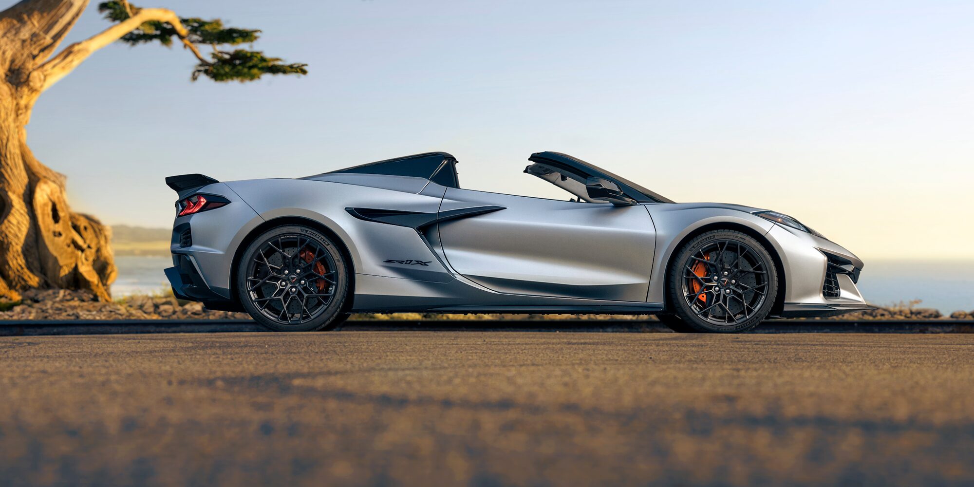 Exterior Side Profile View of the 2026 Chevy Corvette ZR1X Parked Near the Ocean