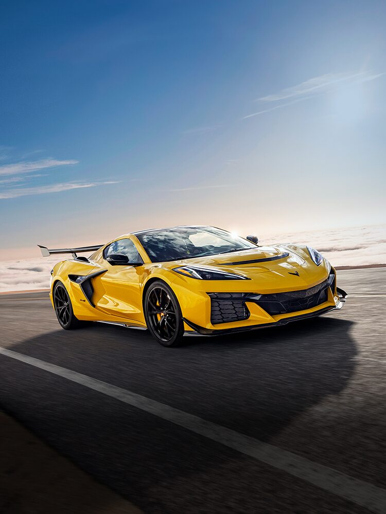 2025 Chevy Corvette ZR1 Speeding Down a Road