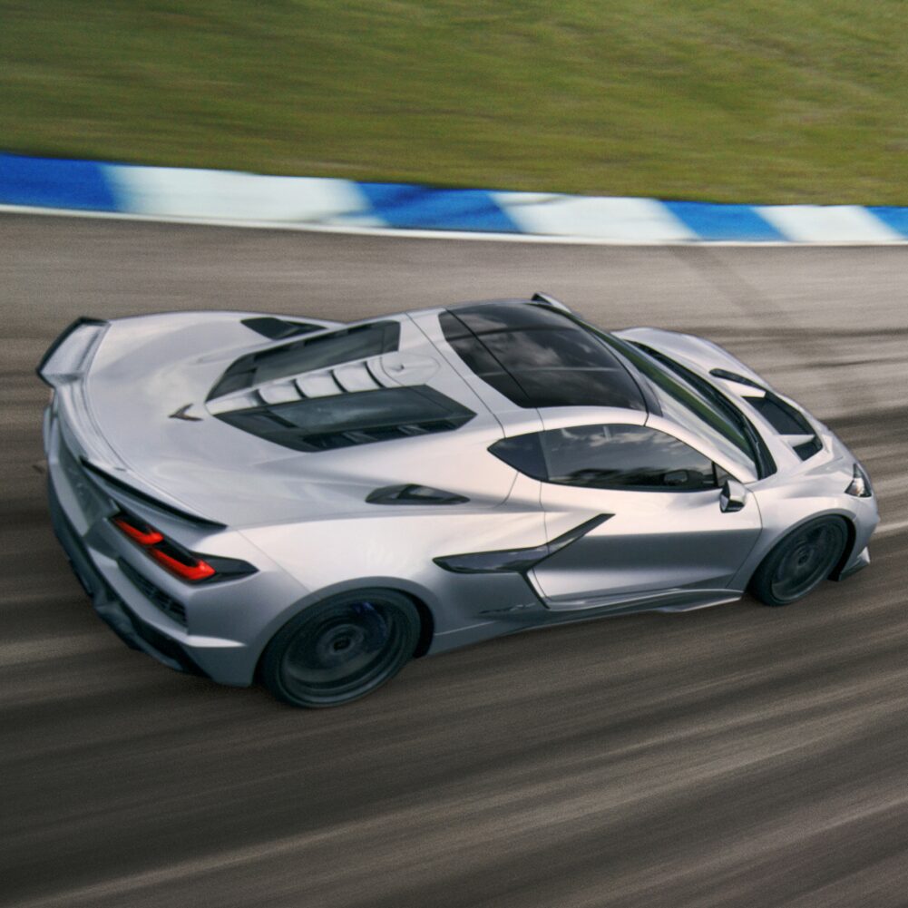 2026 Chevy Corvette ZR1X Racing Around a Bend on a Racetrack