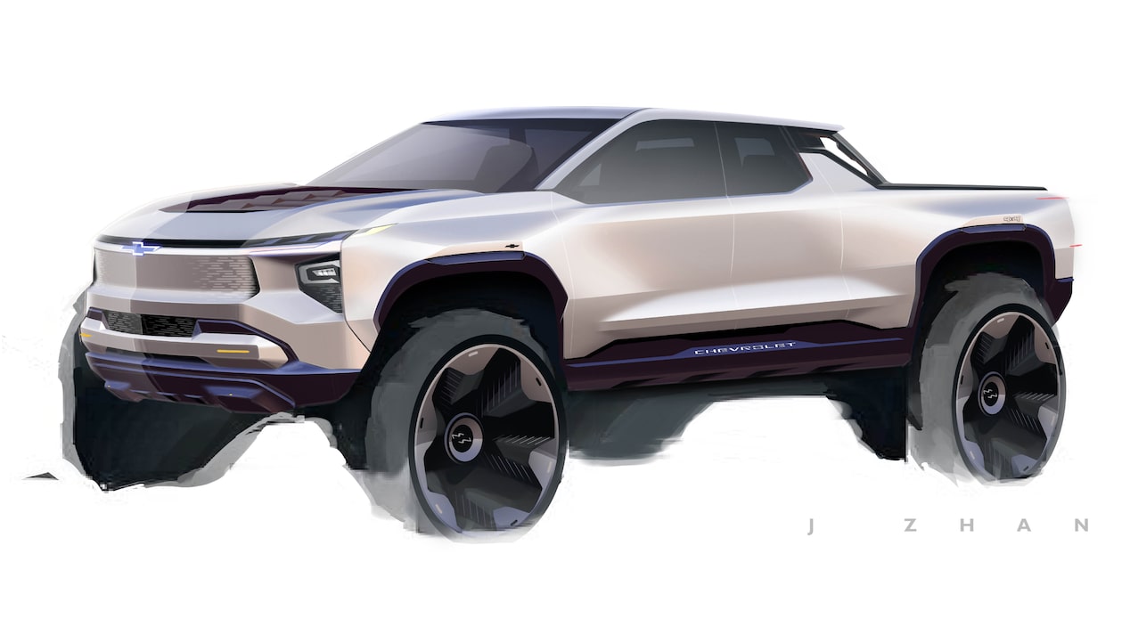 An early design sketch created in the development of the Sil-verado EV.