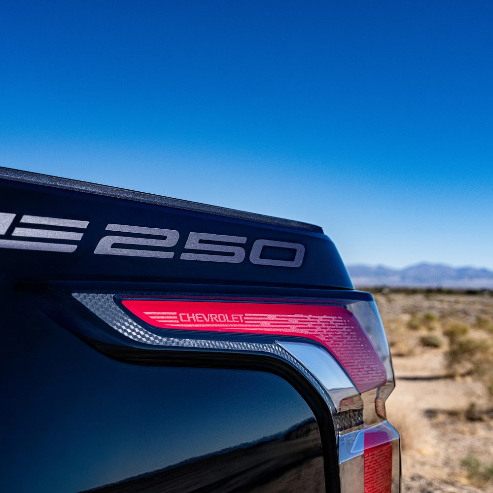 Close-up View of the number 250 on the Exterior Side of a Chevy Truck.