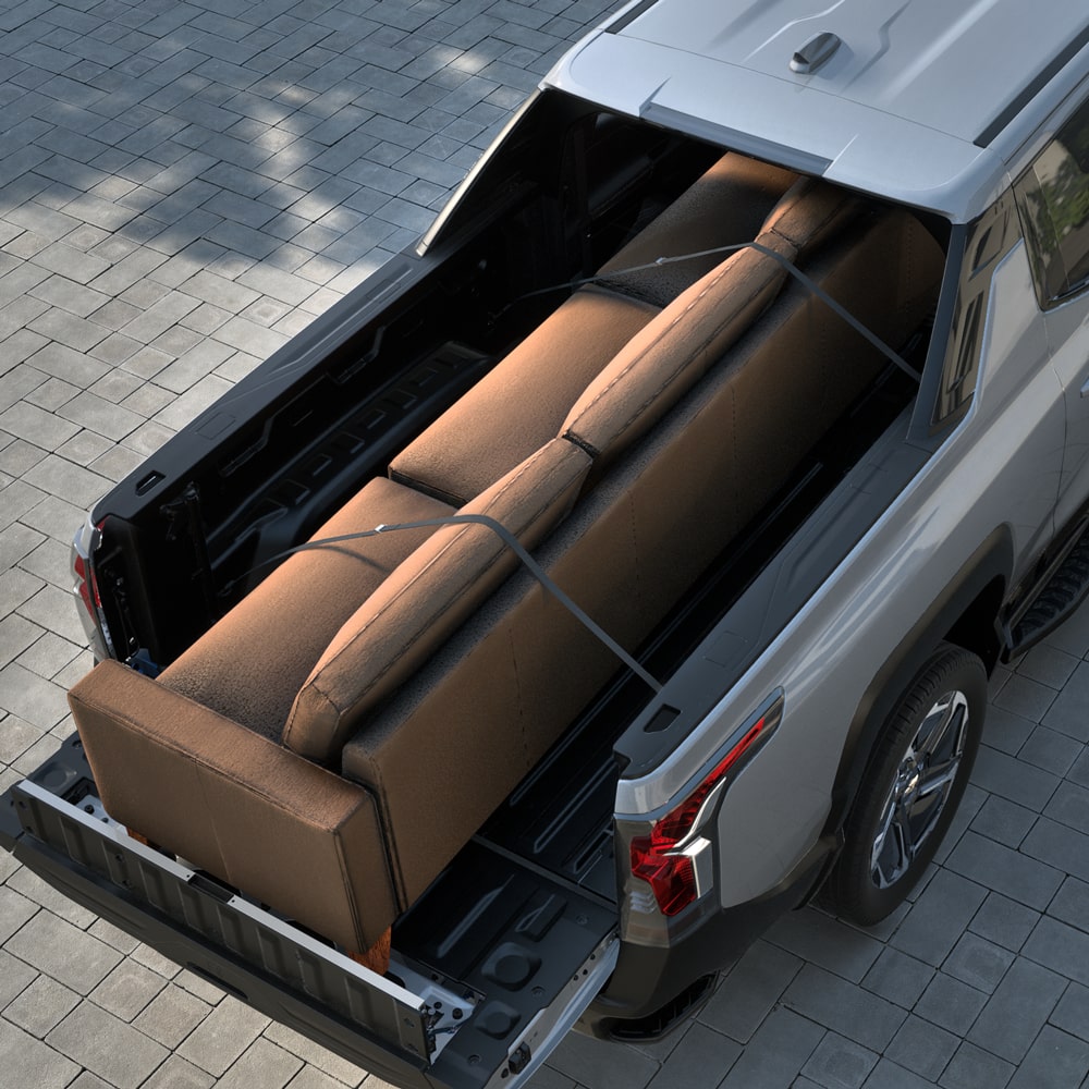 Couch Stored in the Bed of a 2026 Chevy Silverado EV