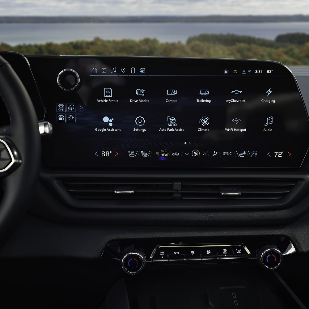 Close-up of the Display Dashboard Next to the Steering Wheel of a 2026 Chevy Silverado EV