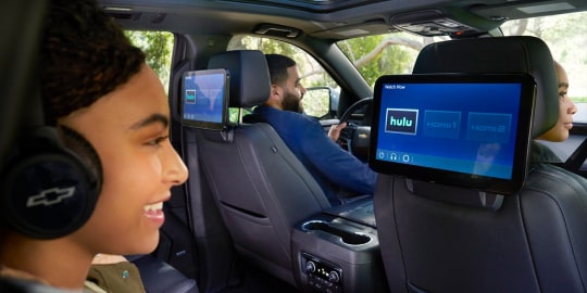 Child in Backseat Watching Hulu Using the Second Row Entertainment Screens