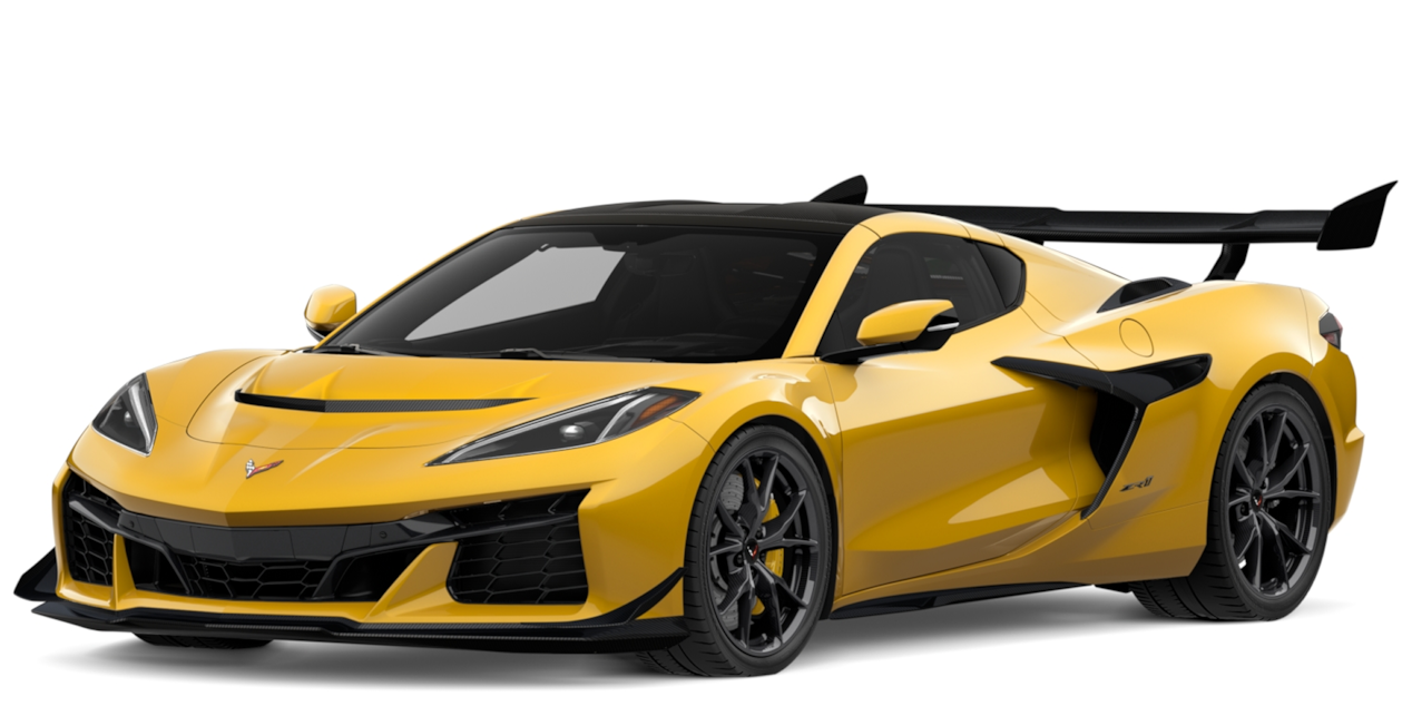 A Yellow Chevrolet Corvette Sports Car Parked on a White Background.