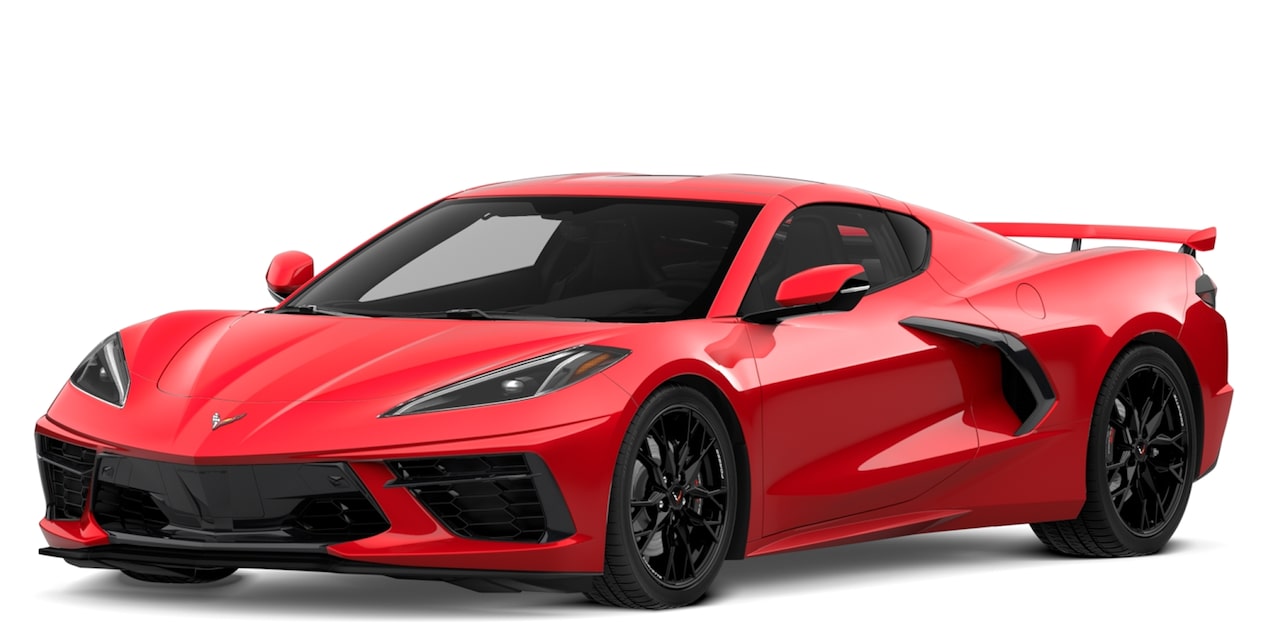 A Red Chevrolet Corvette Stingray Shown on a White Background.