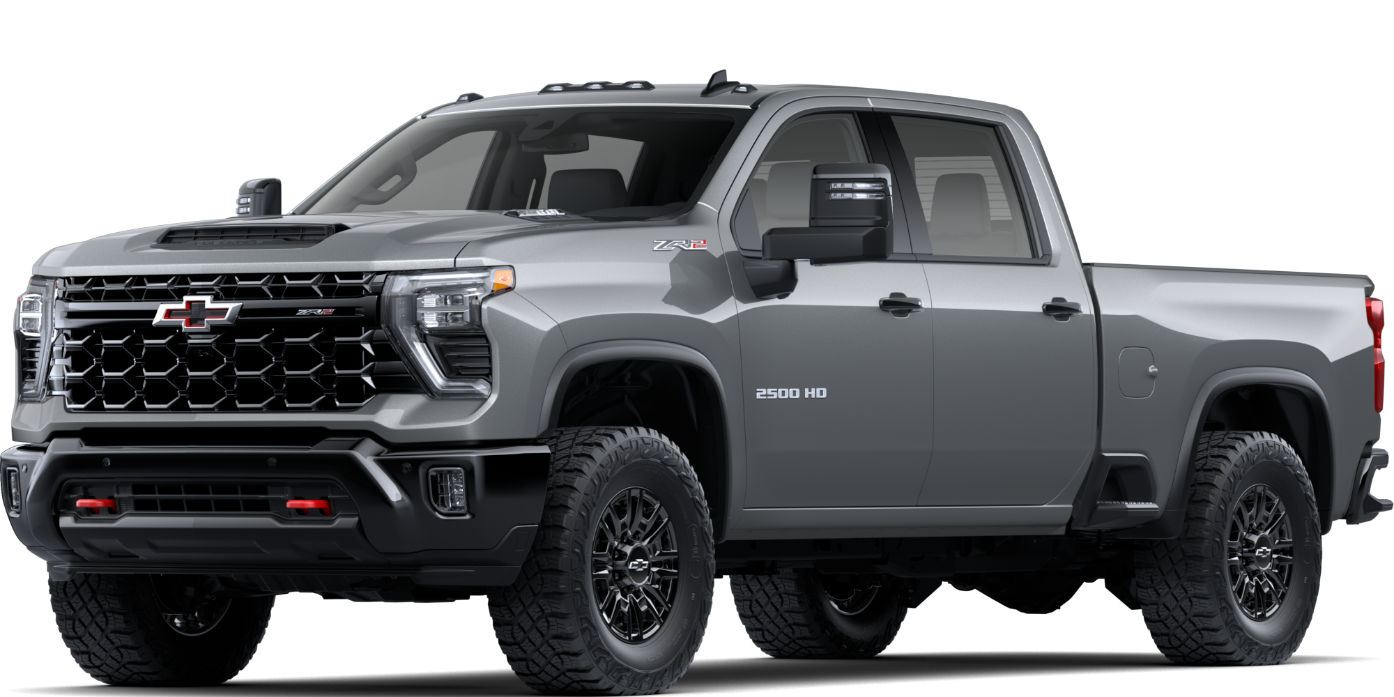 A Gray Chevrolet Silverado HD ZR2 Pickup Truck Displayed on a White Background.