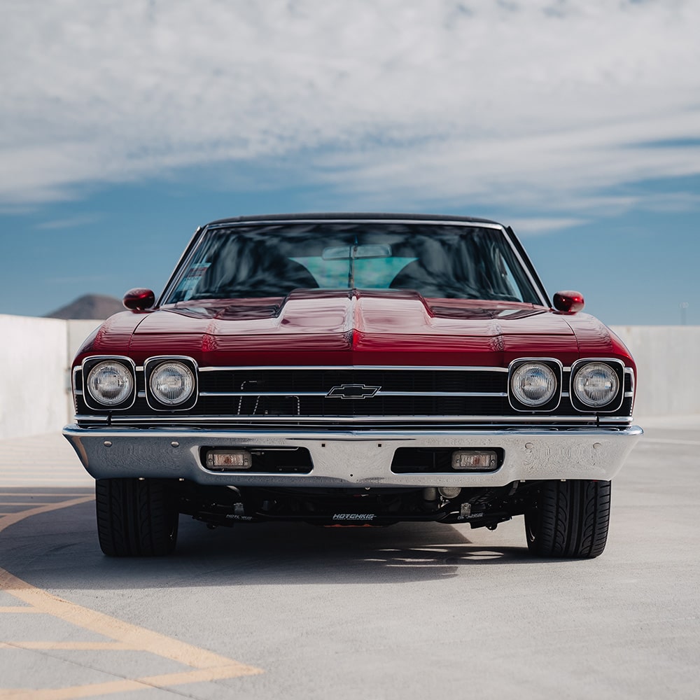 Front View of a Red Chevy Vehicle