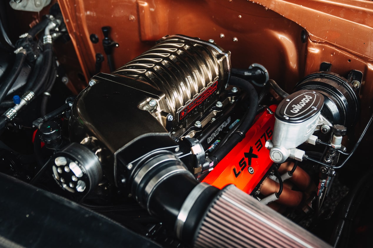 6.2 Crate Engine in a Grey Chevy Corvette with the Hood Popped Open