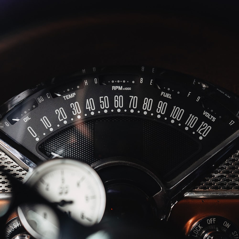 Close-Up VIew of the Speedometer in a 1952 Chevrolet Deluxe Wagon