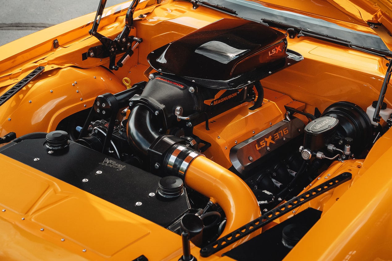 Bird's Eye View of the B15 Crate Engine in a Yellow 1981 Pontiact Trans Am