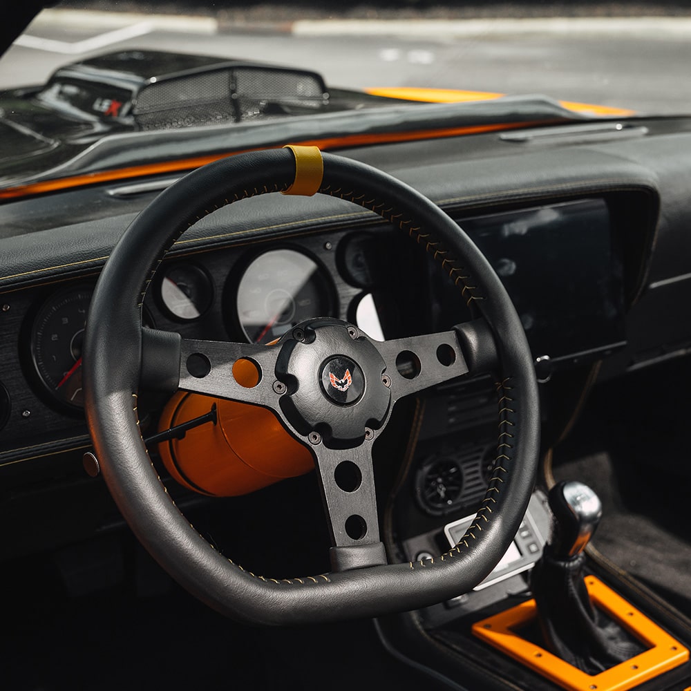 Close Up View of the Steering Wheel in a 1981 Pontiac Trans Am