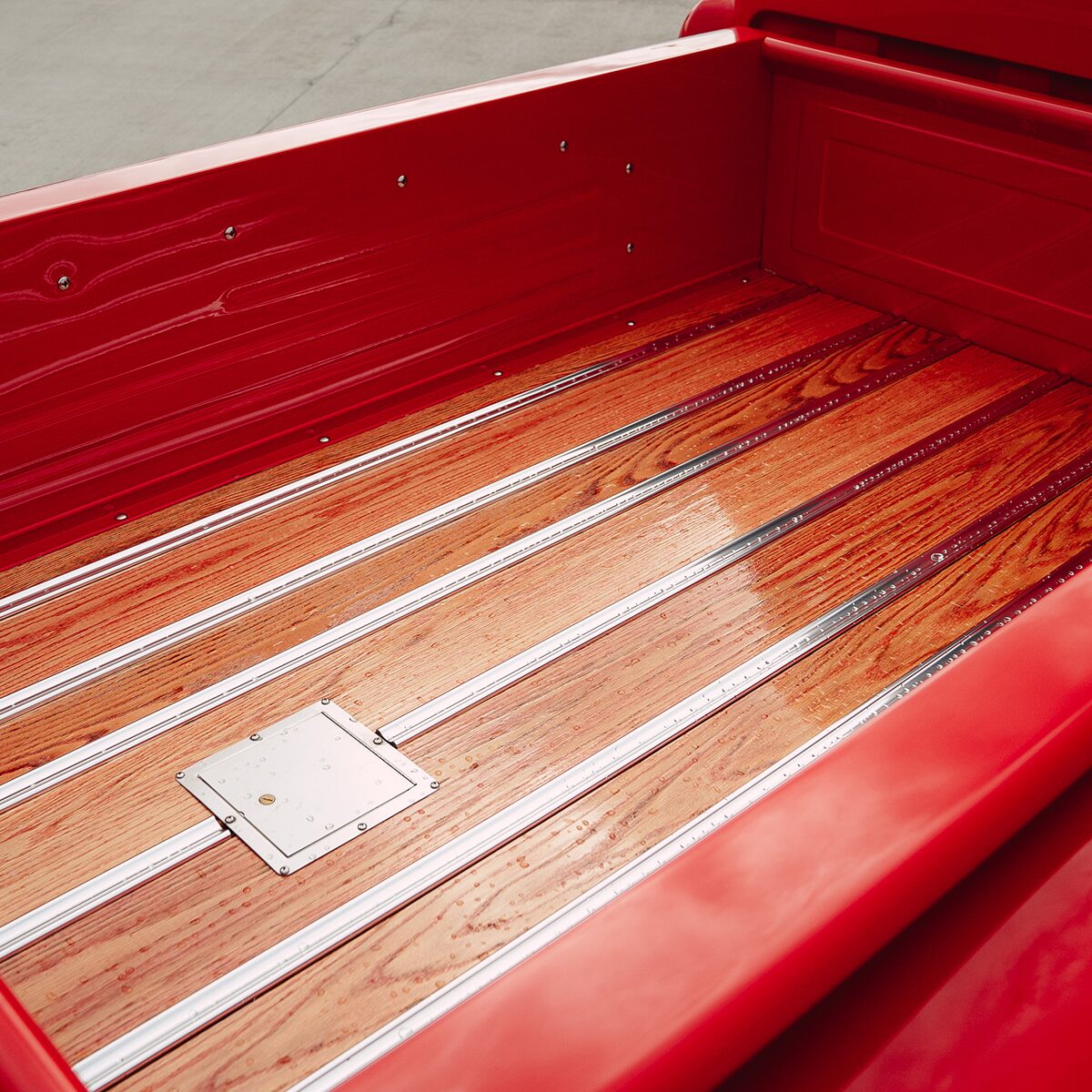 A Side View of the Inside Lining of the Bed of a 1957 Chevrolet 3100 Pickup Truck.