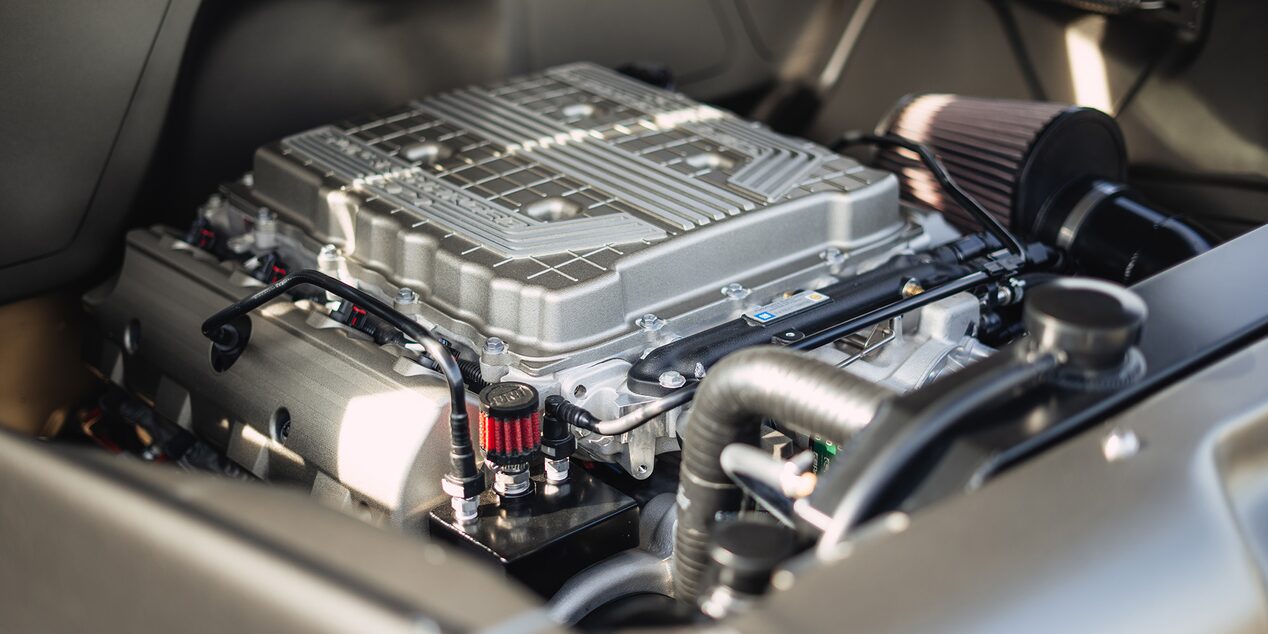 A Side View of a LT4 Engine That is Places inside a 1958 Chevrolet Apache Pickup Truck.