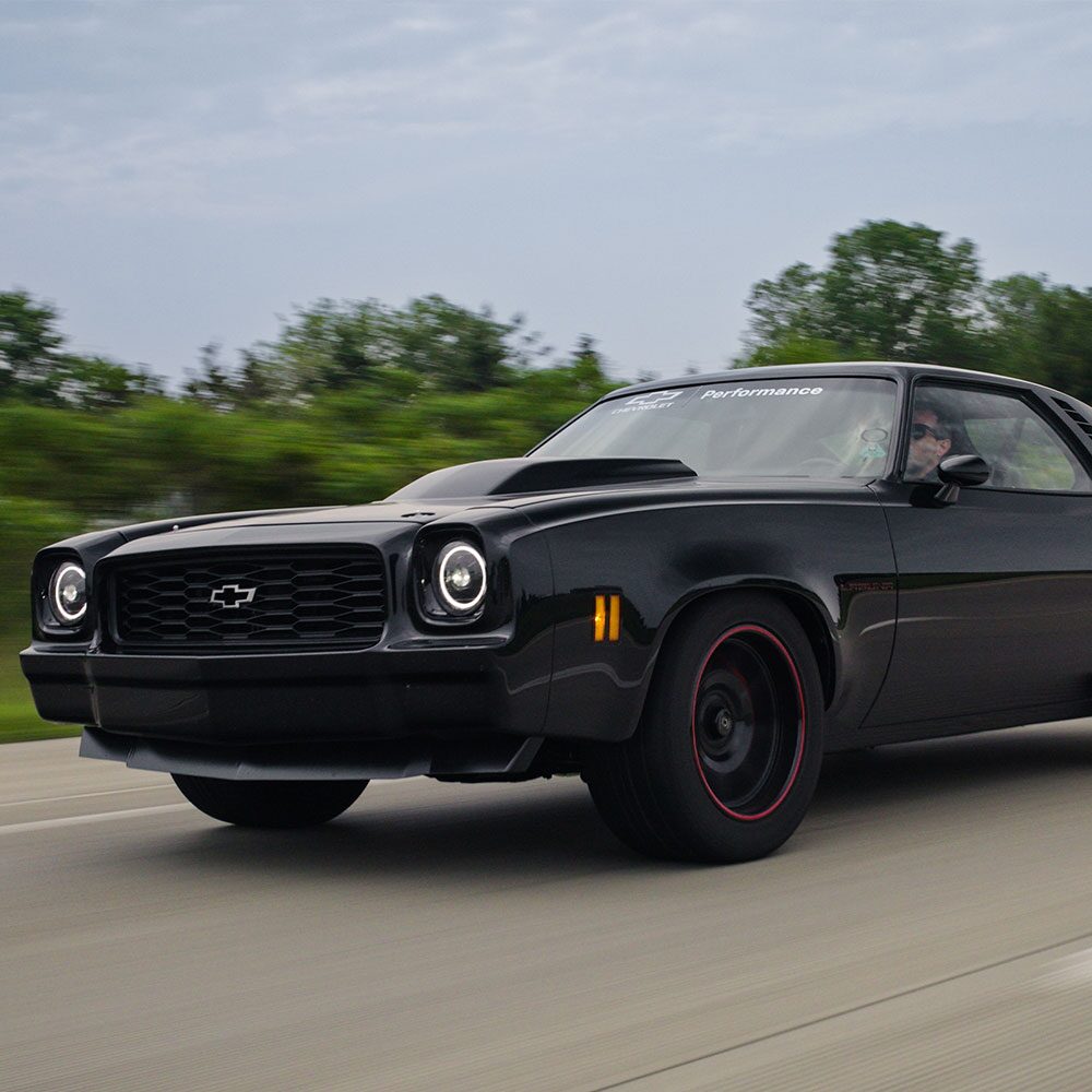 Front Left View of Black 1973 Chevelle Laguna