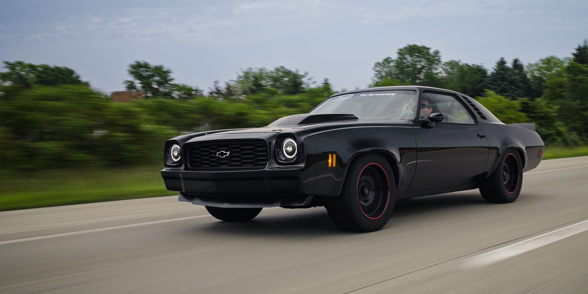 Front Left View of Black 1973 Chevelle Laguna
