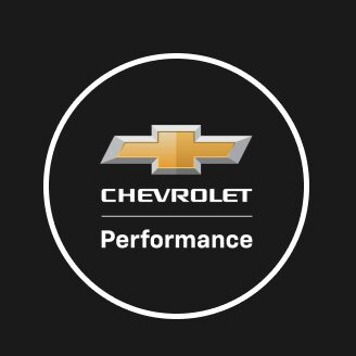 A White Circle Against a Black Background with the Chevy Logo and the Words "Chevrolet Performance" in the Center of the Circle