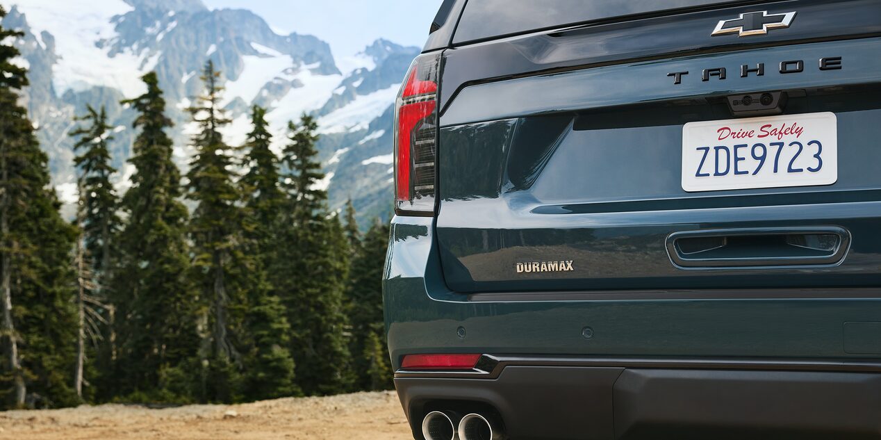 Close-up of the Rear End of the 2026 Chevy Tahoe Parked in the Woods