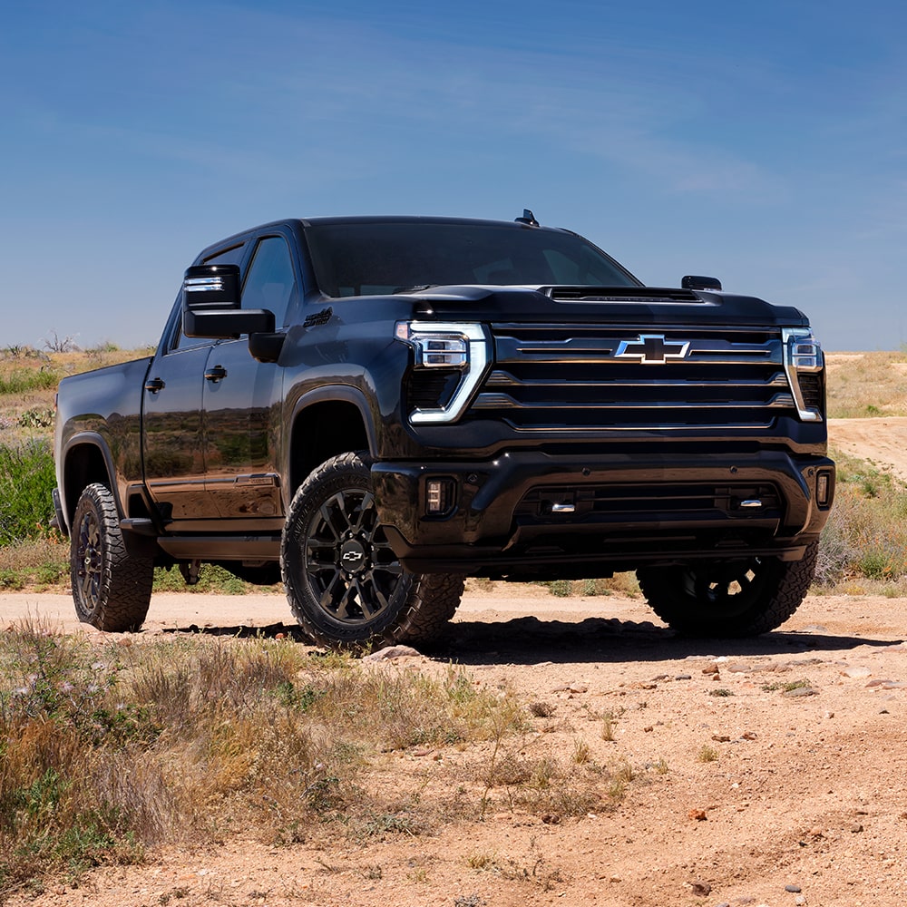 Front View of the 2026 Chevy Silverado HD Parked in the Desert