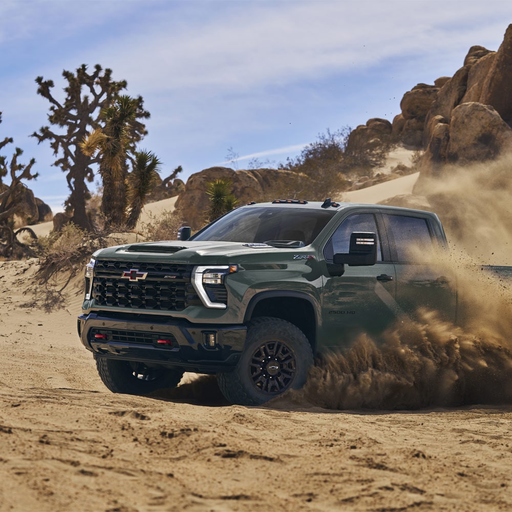 Three-Quarters View of a 2026 Silverado HD with ZR2 Trim in the Desert