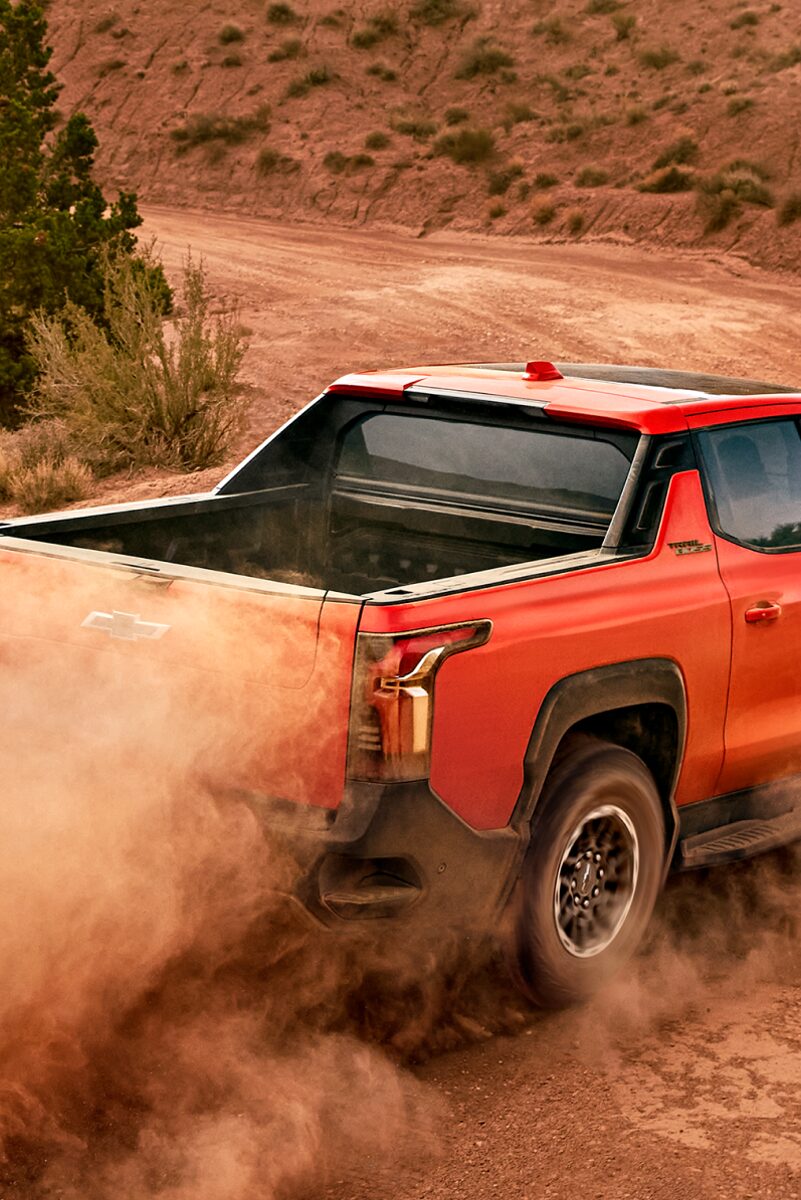 Silverado EV Trail Boss on a Dusty Road