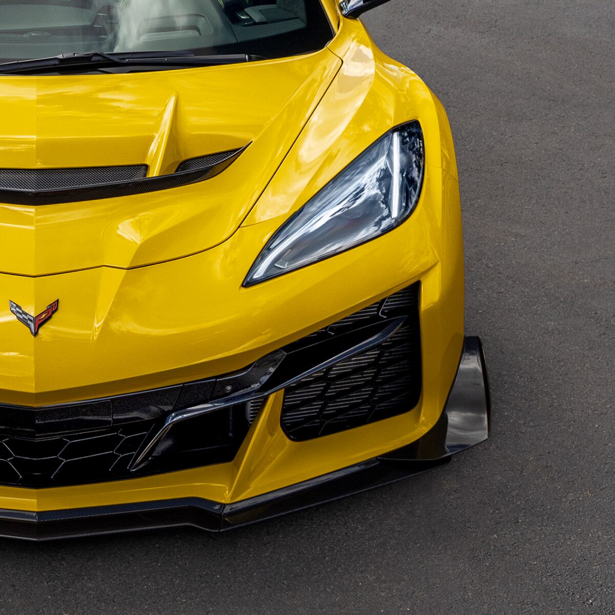  Front View of a Yellow Chevy Corvette ZR1