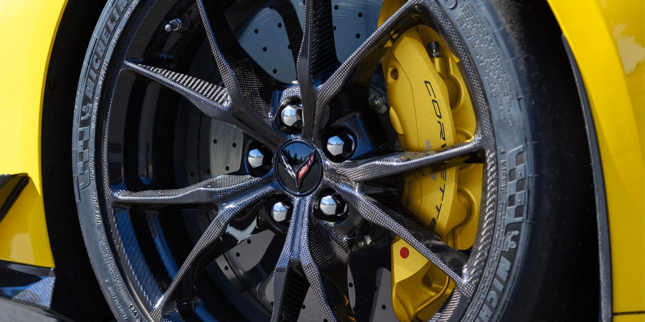 Close-Up of a Rim and Wheel on a Yellow 2026 Corvette