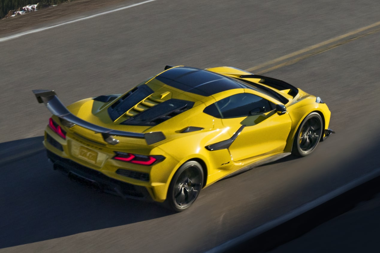 Birds Eye View of the 2025 Chevy Corvette ZR1 Driving Down a Road on a Sunny Day