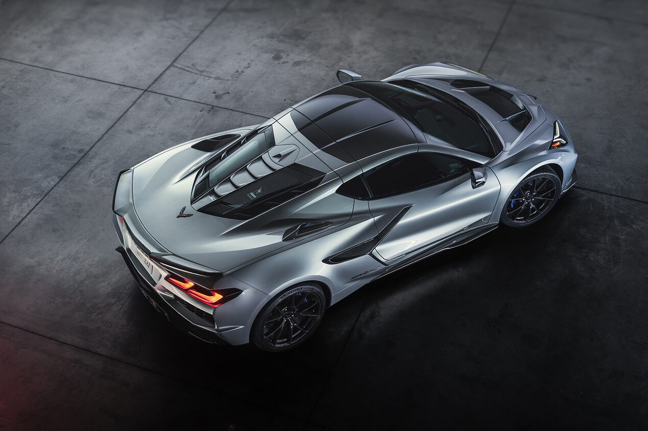 2026 Chevy Corvette ZR1X in Blade Silver Metallic Parked in a Warehouse