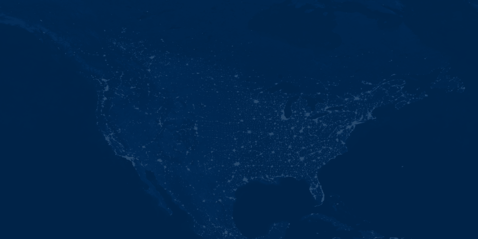 An Aerial View of the United States and Canada at Night, with Text Explaining that Chevrolet has Over 250,000 Available Chargers.