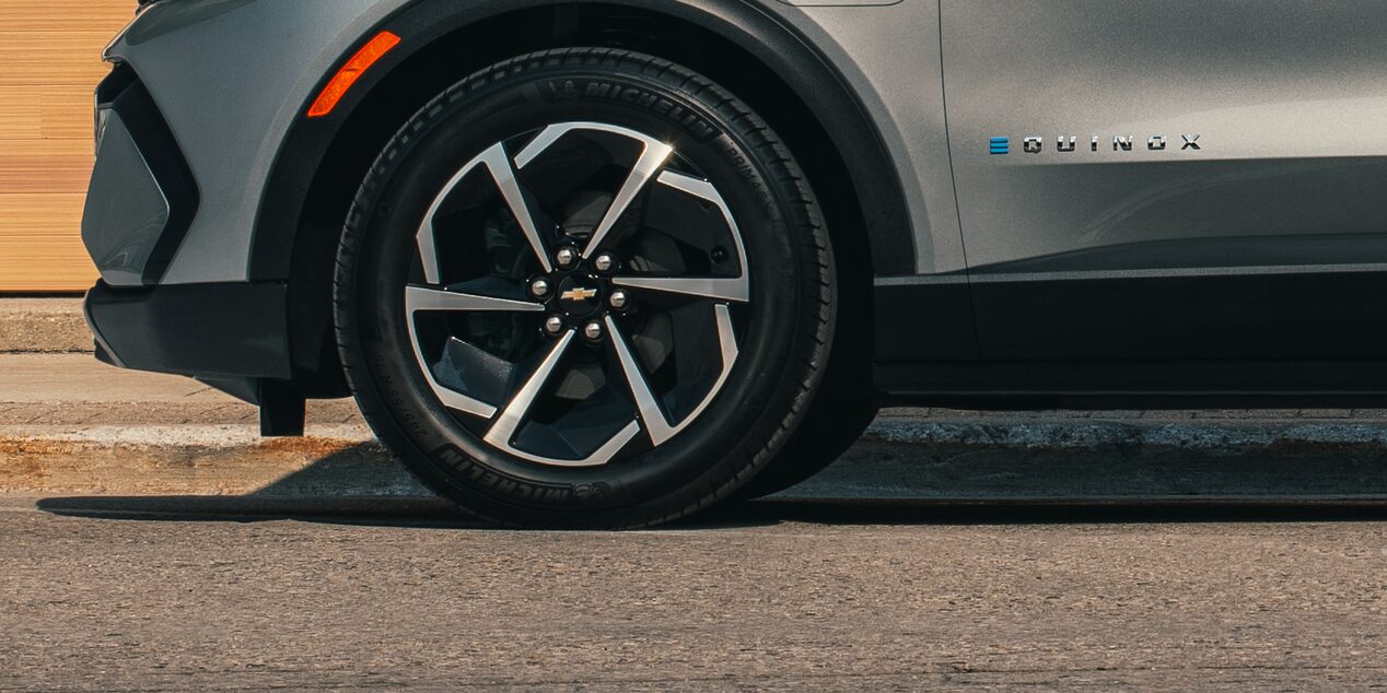 Close Up View of a Equinox EV Front Left Tire