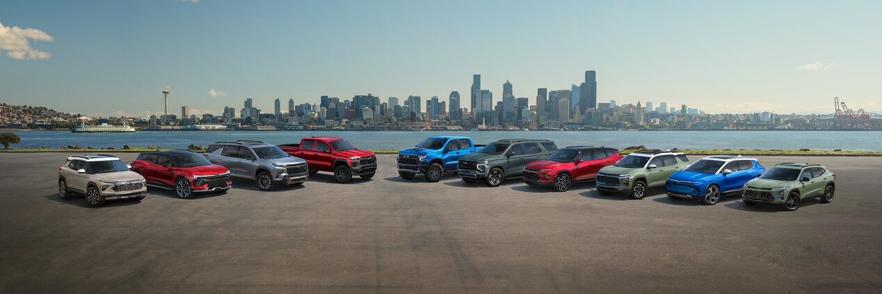 2024 Chevolet Family of SUVs view with city in the background