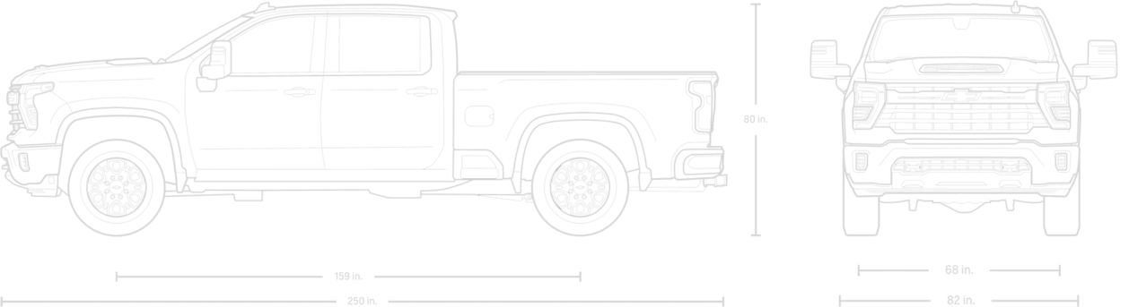 Side View and Front View of a Blueprint of 2025 Chevy Silverado HD Truck