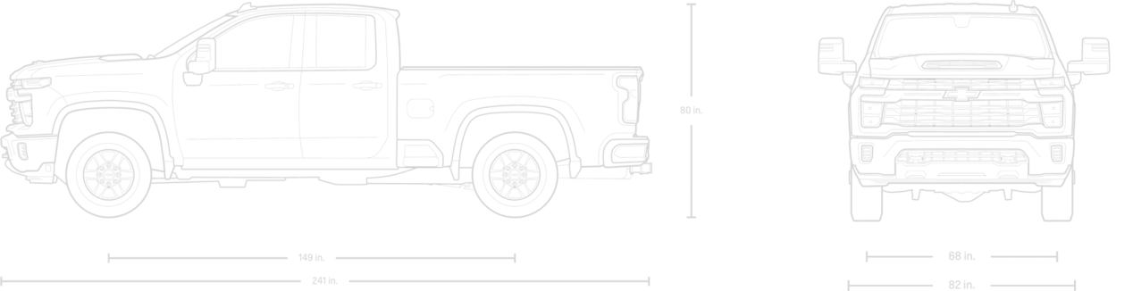 Side View and Front View of a Blueprint of 2025 Chevy Silverado HD Truck Short Bed