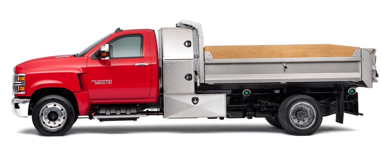 2025 Chevy Silverado Medium Duty Chassis Cab with an Uplift Bed Configuration