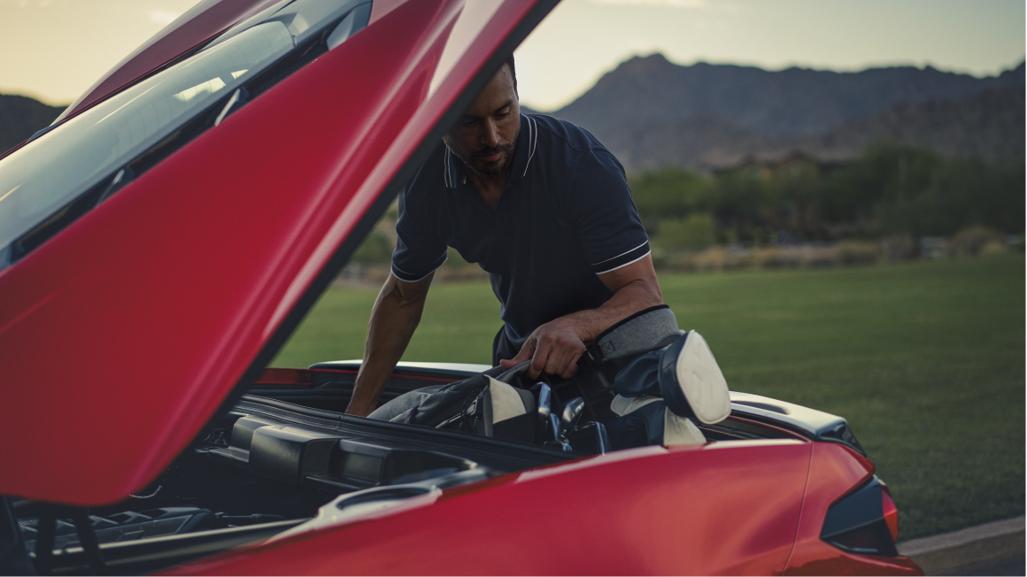 Man Looking Under the Hood of the 2025 Corvette Stingray