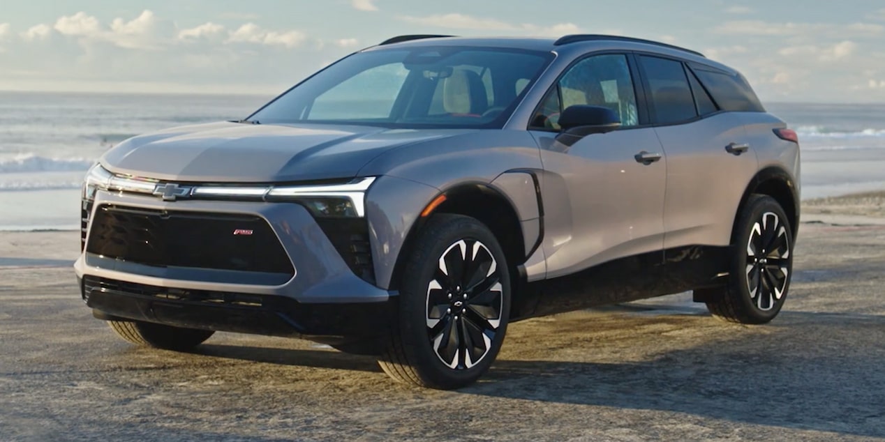 Three Quarters View of a 2025 Chevy Blazer EV on a Beach