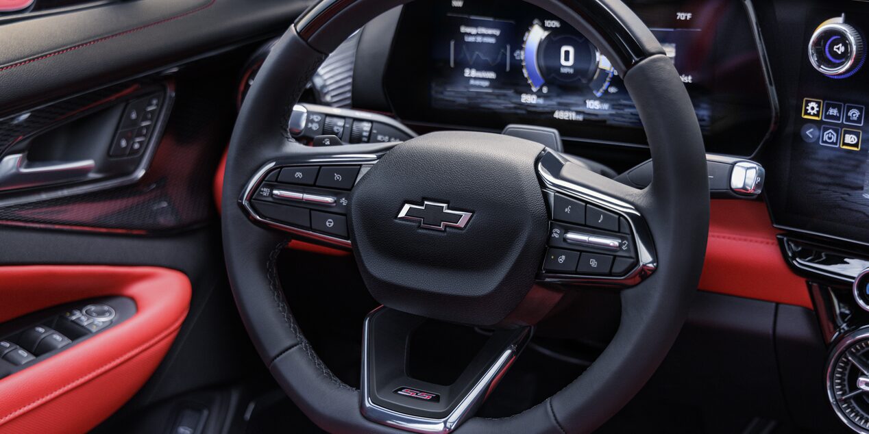 Close-up of the Steering Wheel of a 2025 Chevy Blazer EV