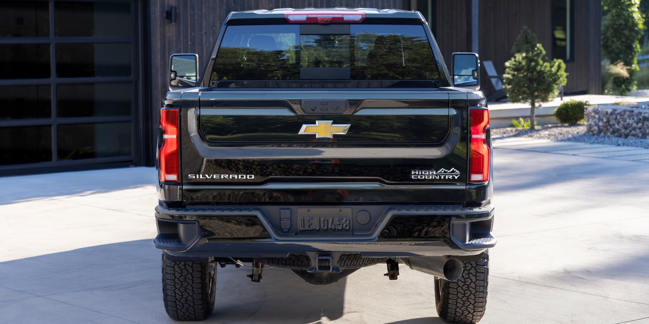 Rear Eye Level View of a Black Chevy Silverado HD