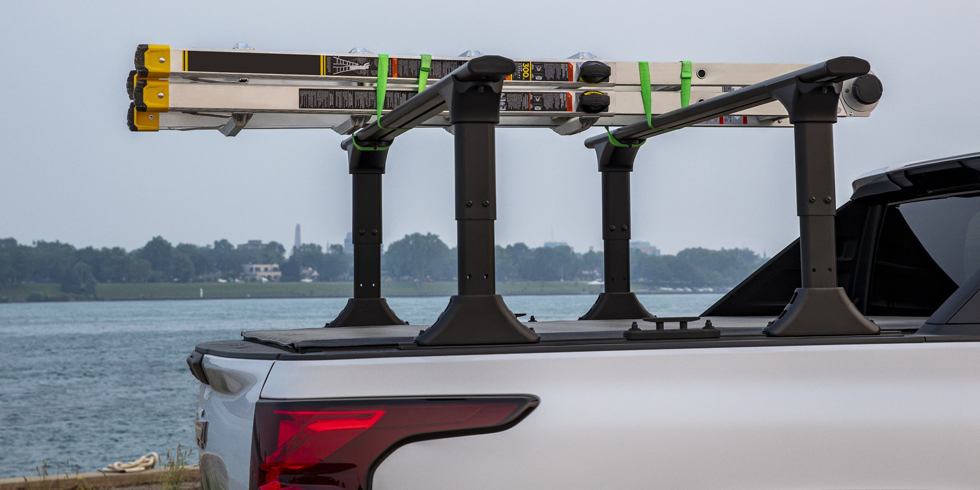 A Ladder Attached to the Bed Rack on the 2026 Chevy Commercial Silverado EV