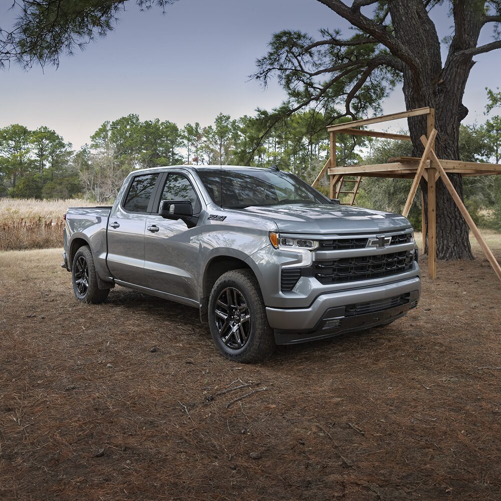 2026 Chevy Commercial Silverado Parked in the Woods Near a Tree House Being Built