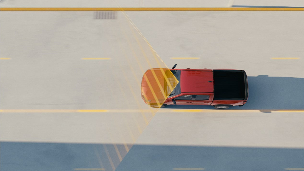 Video Thumbnail of a 3D Environment with an Overhead View of a Red 2026 Chevy Colorado Driving Down the Road