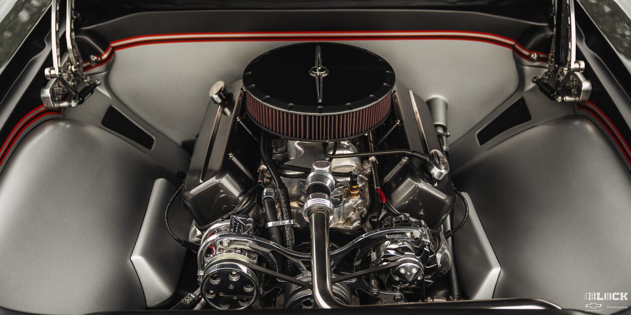 Front View of a Chevy Vehicle Engine with an Air Filter on Top