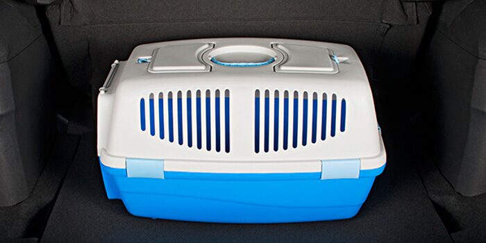 Caixa de transporte de pets média na cor azul, do novo Spin 2025