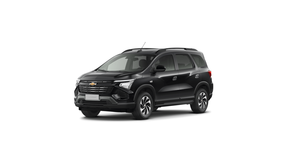 Imagem frontal do novo Chevrolet Spin, versão premier, na cor Preto Ouro Negro.