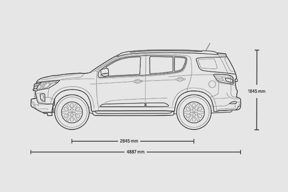 Dimensões laterais e frontais do novo SUV Trailblazer 2023