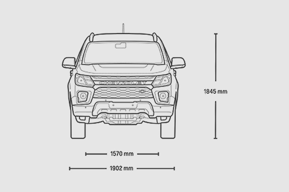 Dimensões laterais e frontais do novo SUV Trailblazer 2023