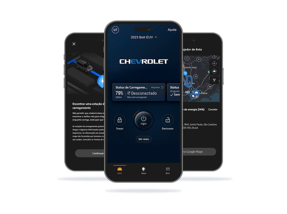 Imagem de um celular com o aplicativo appMyChevrolet